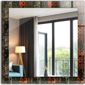 Zrcadlo Zrcadlo se skleněným čtvercovým rámem a grafikou Etnický ornament, 60x60 cm