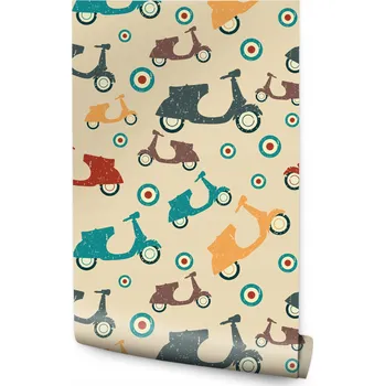 Fototapeta Dětská tapeta Barevné skútry VINTAGE Vozidla