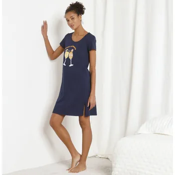 Dámské noční prádlo Krátká noční košile s krátkými rukávy a potiskem koktejlů nám.modrá 46/48