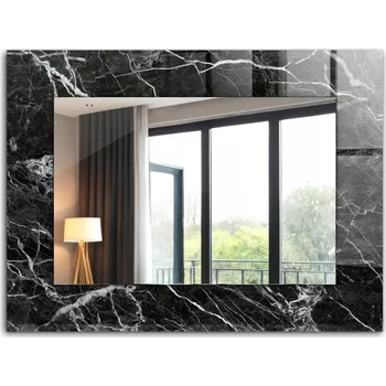 Zrcadlo Designové nástěnné zrcadlo s potiskem a skleněným rámem Černý mramor 80x60