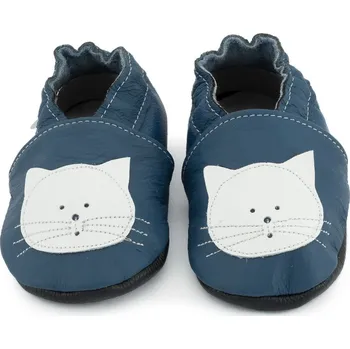 Capáčky EBOOBA Kožené capáčky s koženou podrážkou bílá kočička 18-24 měsíců Modrá 24