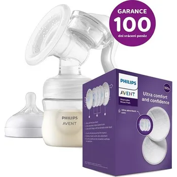 Odsávačka mléka AVENT manuální odsávačka mateřského mléka + vložky do podprsenky 100ks