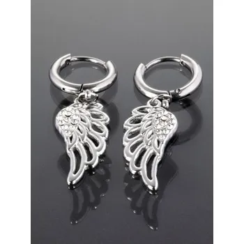 Náušnice Prosperk Kruhové náušnice z chirurgické oceli s andělskými křídly s krystaly S1321