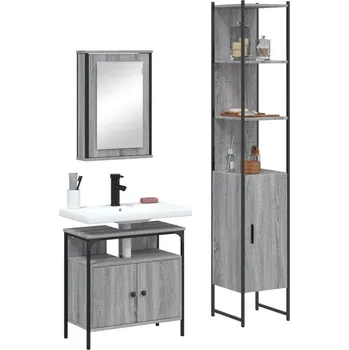 Koupelnový nábytek vidaXL 3dílný set koupelnového nábytku kompozitní dřevo [3214798] Barva: šedá sonoma