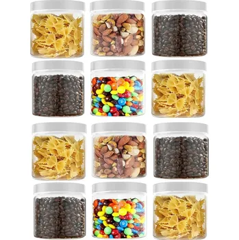 Sklenice SKLENICE NÁDOBA 500ML PET S BÍLÝM VÍČKEM na těstoviny koření vločky x12