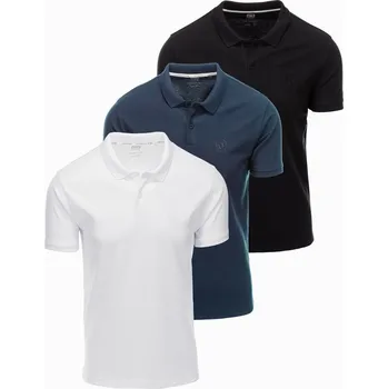 Pánské oblečení Ombre BASIC men's cotton polo t-shirt set - black/green/white Ombre šedá 3227076