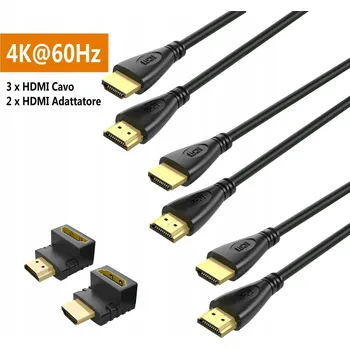 Video kabel 3x HDMI kabel 4K 60Hz 1.8m + Úhlová redukce 90° a 270° - SADA