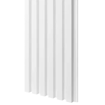 Obklad Lamele 3D Dřevěné lamely ÚZKÉ na BÍLÉ desce (MDF), BÍLÁ MATNÁ, FINISH FOLIE, 24 x 300 x 2750 mm (0,825 m2)