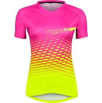 cyklistický dres FORCE Dámský dres s krátkým rukávem FORCE MTB ANGLE LADY, růžovo-fluo - XXL