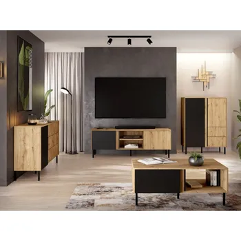 Komoda Nábytek do obývacího pokoje Steraen I, Barva: dub věčný / dub věčný + černý MIRJAN 5903211385551