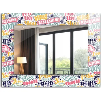 Zrcadlo Závěsné zrcadlo Loft s potiskem XXL 80x60 cm Barevné motivační nápisy
