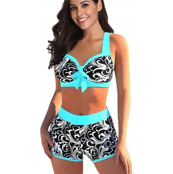 Podprsenka Vzorované plavky kraťasy s vysokým pasem a širokými ramínky