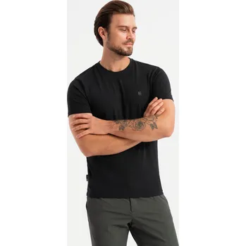 Pánské tričko Ombre Men's SLIM FIT T-shirt with round neckline and logo - black Ombre černá 3224951