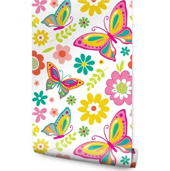 Fototapeta Tapeta pro děti - Motýli a květiny /93816441