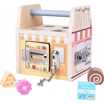 Dřevěná hračka Derrson motorický domeček se zámky