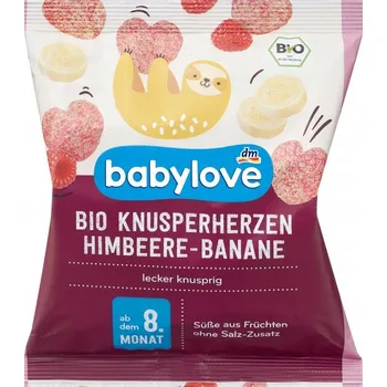 BABYLOVE Kukuřično-ovesné křupky SRDÍČKA s malinami a banánem pro děti od 8 měsíců
