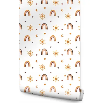 Fototapeta Tapeta na zeď do dětského pokoje DUHA Hvězdy Slunce Akvarel Boho styl