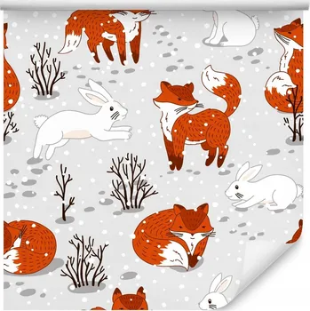 Fototapeta Tapeta pro děti lišky králíčci ZVÍŘÁTKA zima