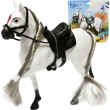 Figurka Šedý kůň se sedlem a postrojem 25 cm v krabici - hříva k česání