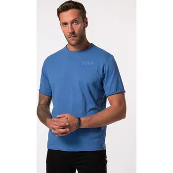 Pánské tričko JP1880, Plus size Tričko JP1880, krátké rukávy, potisk na hrudi, otevřené okraje, do 8XL pro plnoštíhlé nadměrná velikost, 834939740-1454, modrý, 5XL, Plus size oblečení, Oblečení pro vysoké muže, Nadměrné velikosti, Oblečení pro plnoštíhlé.