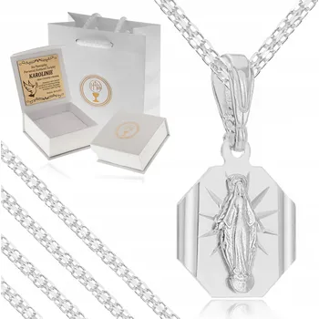 Náhrdelník STŘÍBRNÝ NÁHRDELNÍK K PRVNÍMU SVATÉMU PŘIJÍMÁNÍ ŘETÍZEK MEDAILON S KRUCIFIXEM STŘÍBRO 925 PRO DÍVKU