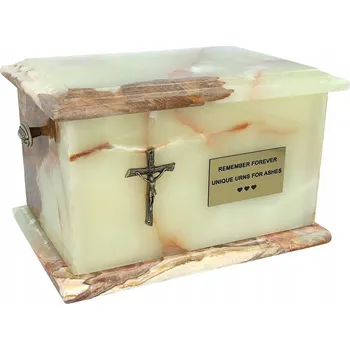 Smuteční dekorace Kamenná urna na popel, zelená pohřební urna, kamenná urna (křížek)