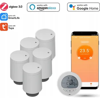 Hlavice pro radiátor Sada s pěti termostatickými hlavicemi a termostatem Zigbee Tuya