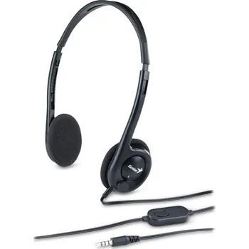 Sluchátka Genius HS-200C + redukce na Single Jack Headset, drátový, náhlavní, mikrofon, redukce na 1× 3,5 mm jack, černý 31710151104