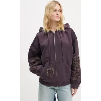 Dámská mikina Bavlněná mikina MM6 Maison Margiela dámská, fialová barva, s kapucí, hladká, S62GU0130.M25004 49X, vel. M