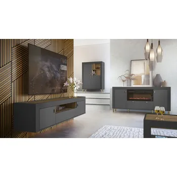 Nábytek Nábytek do obývacího pokoje Nivorta IV, Osvětlení: bez osvětlení, Barva: černá / černá + dub whisky MIRJAN 5903211355264