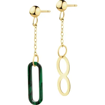 Náušnice Zlaté náušnice se syntetickým malachitem - nekonečno - AP540-1036