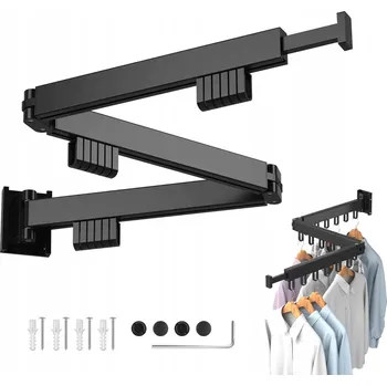 Sušák na prádlo VÝSUVNÝ HLINÍKOVÝ VĚŠÁK NA OBLEČENÍ, PŘIKRÝVKY, 3 SKLÁDACÍ SEKCE, ČERNÝ, 1.2M