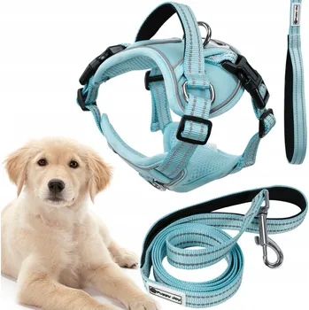 Vodítko pro psa Postroj + Vodítko pro psa, reflexní, s nastavitelnou velikostí, modré, L 93-135 cm