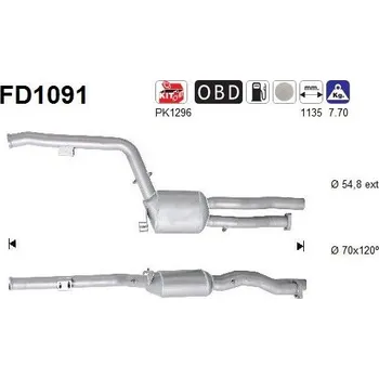 Filtr pevných částic Filtr sazových částic, výfukový systém AS FD1091