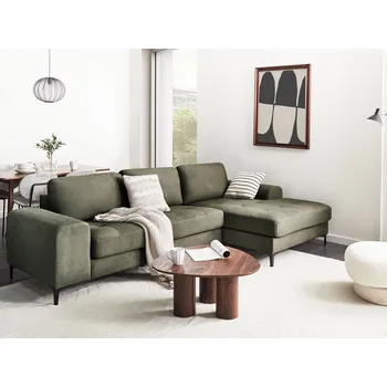 Sedací souprava Rohová sedačka tmavě zelená čalouněná látkou ve tvaru L levostranná minimalistická obývací pokoj Beliani