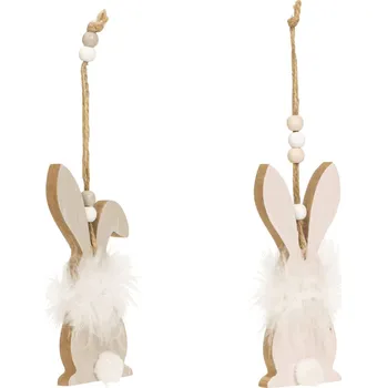 Velikonoční dekorace Závěsný dřevěný zajíček FLUFFY BUNNY 12 cm - více variant
