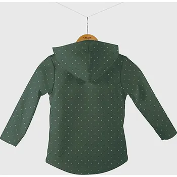 Panel se střihem 140 softshell bunda bílé puntíky na tmavě zelené