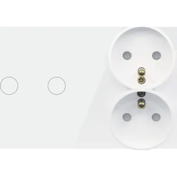 vypínač DVOJITÝ SKLENĚNÝ VYPÍNAČ SVĚTLA 2G + DVOJITÁ ZÁSUVKA BÍLÁ