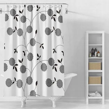 Sprchový závěs Sprchový závěs 180x180cm, vinyl, bílá, černá kytky (ZV037)