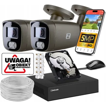 IP kamera IP POE Monitorovací Sada 5MPx 2 Kamery 5MP AUDIO ZÁZNAM APLIKACE ŠEDÁ