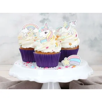 Jedlá dekorace na dort Sugar and Cakes DEKORACE Z JEDLÉHO PAPÍRU - JEDNOROŽCI 16ks