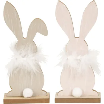 Velikonoční dekorace Stojící dřevěný zajíček FLUFFY BUNNY 19 cm - více variant
