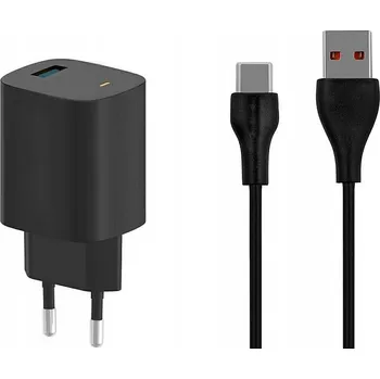 RYCHLÁ SÍŤOVÁ NABÍJEČKA NA TELEFON USB 18W PD QC 3.0 + KABEL TYP C