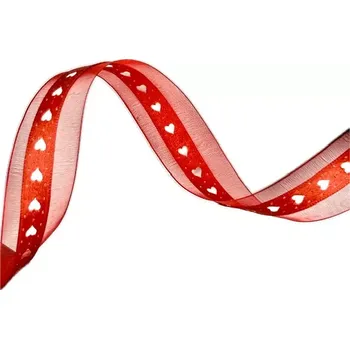 Stuha Stuha vysekávaná RED HEART červená 25mm x 2m (18,-Kč/m) (Stuha vysekávaná, oboustranná, červená, výsek ve tvaru srdíček)