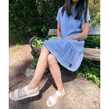 Dámské šaty Kulišárny Dámské mušelínové BOHO šaty POWDER BLUE VELIKOST: 40-42