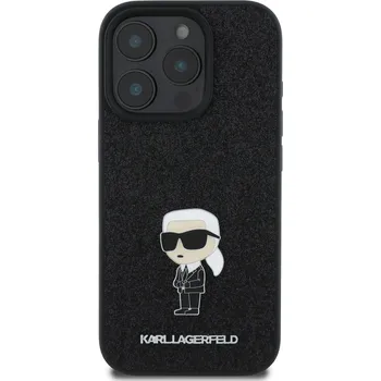 Pouzdro na mobilní telefon Zadní kryt Karl Lagerfeld Fixed Glitter Metal Ikonik pro Apple iPhone 16 Pro Max, černá