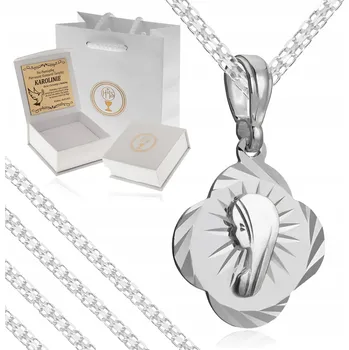 Řetízek STŘÍBRNÝ ŘETÍZEK BISMARK + MEDAILON 925 Matka Boží + GRAVÍROVÁNÍ ROČEK KŘEST