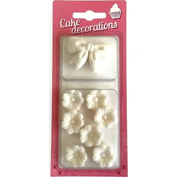 Čokoláda Hospodyňkám.cz Cukrová dekorace Bílé mašle a květy