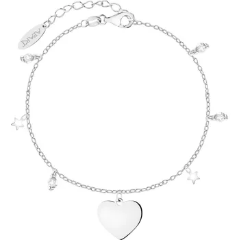 Náramek Stříbrný náramek se zirkony - srdce, hvězdy - AP539-2584