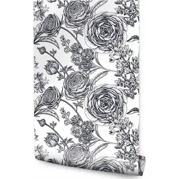 Fototapeta Tapeta do jídelny černo-bílé květy růže listy